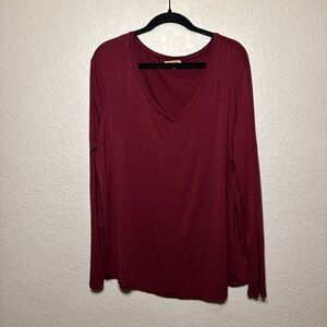 Piko 1988 Deep Red Long Sleeve V-Neck Top